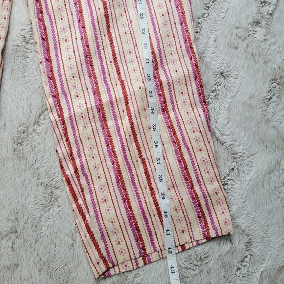 Adrianna Papell 100% Silk Shell Beaded Cream Pink Stripe Pants Size 16 - Picture 9 of 9